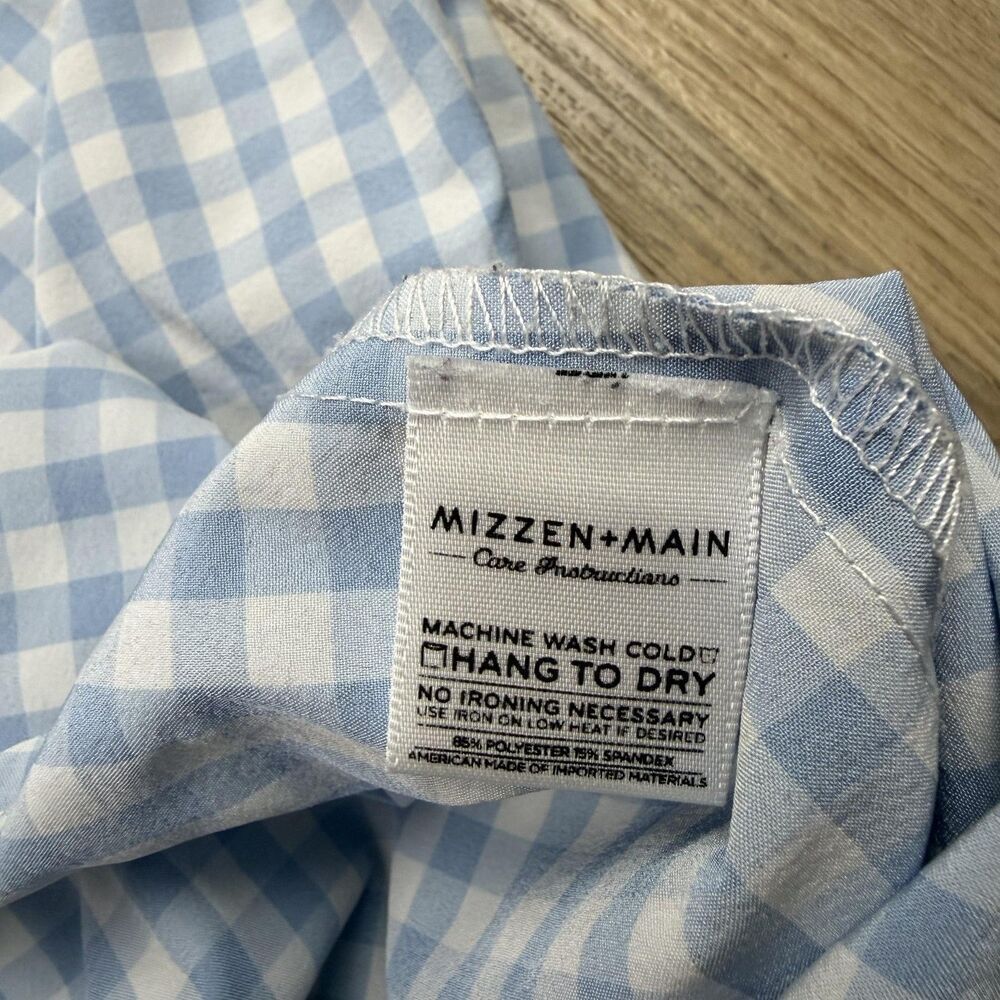 Mizzen + Main Shirt Mens Large Blue Gingham Leeward Trim Fit Dress Button Up - Picture 4 of 10